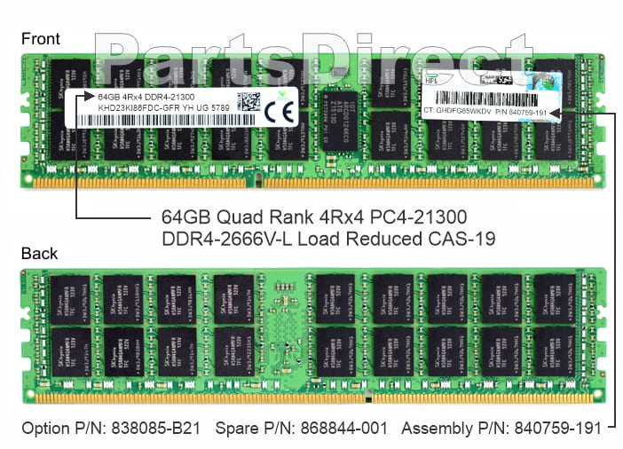 838085-B21 HP DL385 G10 64 ГБ четырехранговой памяти PC4-21300 DDR4 SDRAM (1 x 64 ГБ)