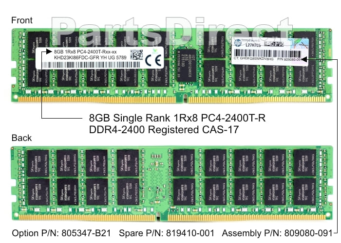 805347-B21 HP DL60 G9 8 ГБ одноранговой памяти PC4-2400T DDR4 SDRAM DIMM Kit (1x8 ГБ)