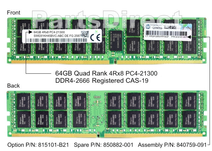 Комплект памяти DIMM P19045-B21 HP DL325 G10 64 ГБ двухранговой памяти PC4-23400 DDR4 SDRAM (1 x 64 ГБ)