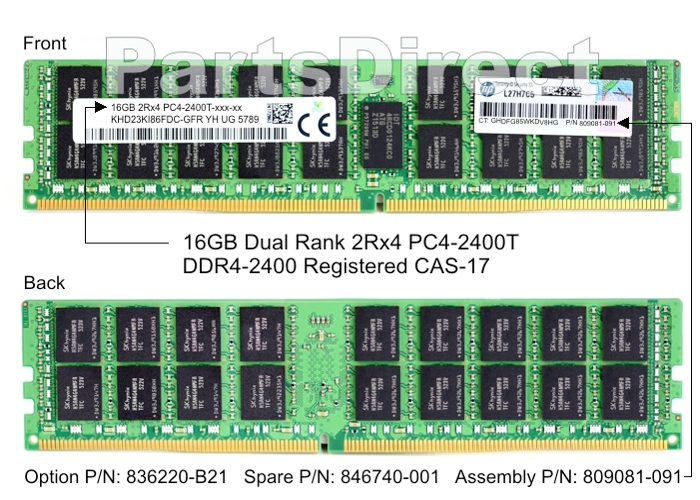 836220-B21 HP DL60 G9 16 ГБ двухранговой памяти PC4-2400T DDR4 SDRAM DIMM Kit (1x16 ГБ)