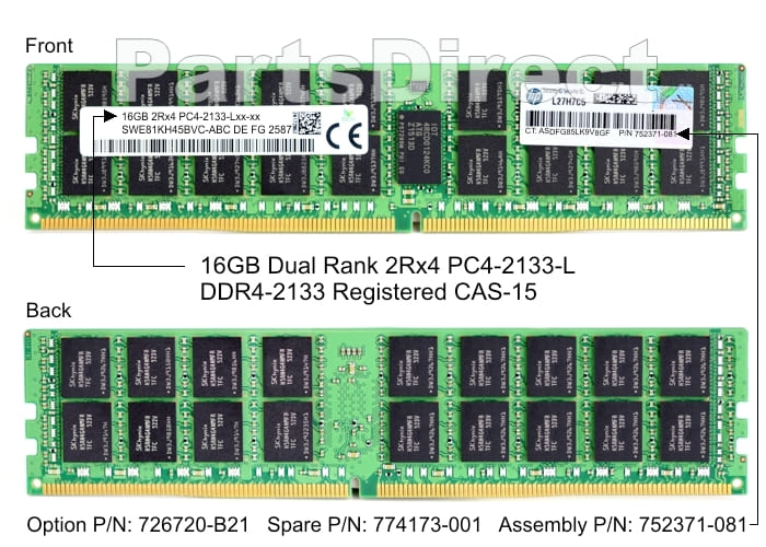 726720-B21 HP DL60 G9 16 ГБ двухранговой памяти PC4-17000 DDR4 SDRAM DIMM Kit (1x16 ГБ)