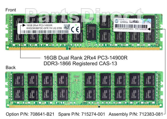 708641-S21 HP DL580 G8 16 ГБ двухранговой памяти PC3-14900R DDR3 SDRAM DIMM Kit (1x16 ГБ)