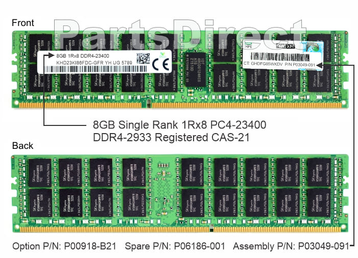 P00918-B21 HP DL160 G10 8 ГБ одноранговой памяти PC4-23400 DDR4 SDRAM DIMM Kit (1x8 ГБ)