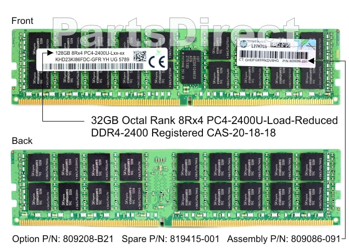 809208-B21 HP ML350 G9 128 ГБ восьмиранговой памяти PC4-2400U DDR4 SDRAM DIMM Kit (1x128 ГБ)