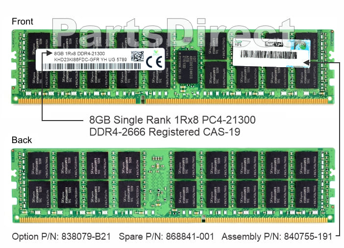 838079-B21 HP DL385 G10 8 ГБ одноранговой памяти PC4-21300 DDR4 SDRAM (1x8 ГБ)